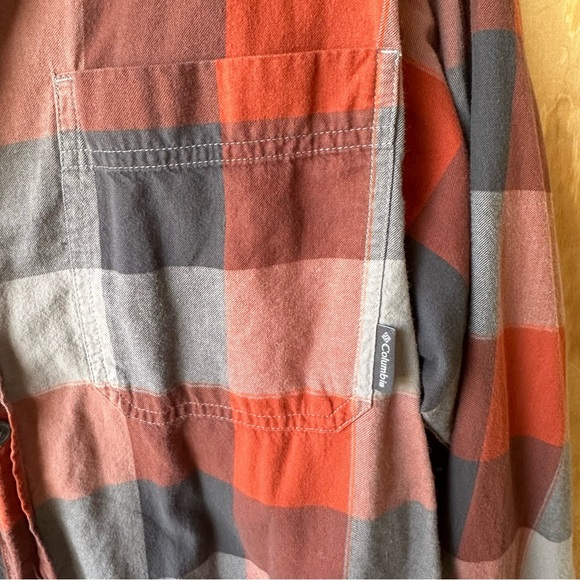 Columbia long sleeve Cotton Plaid Button down Shirt Orange Gray - Picture 5 of 9